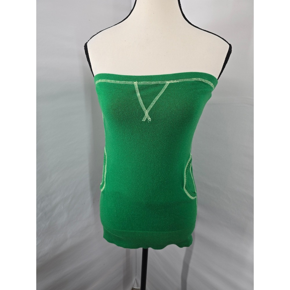 LIV Green Knit Tube Top Strapless Pocket Contrast Stitch Y2K Size Large 2080